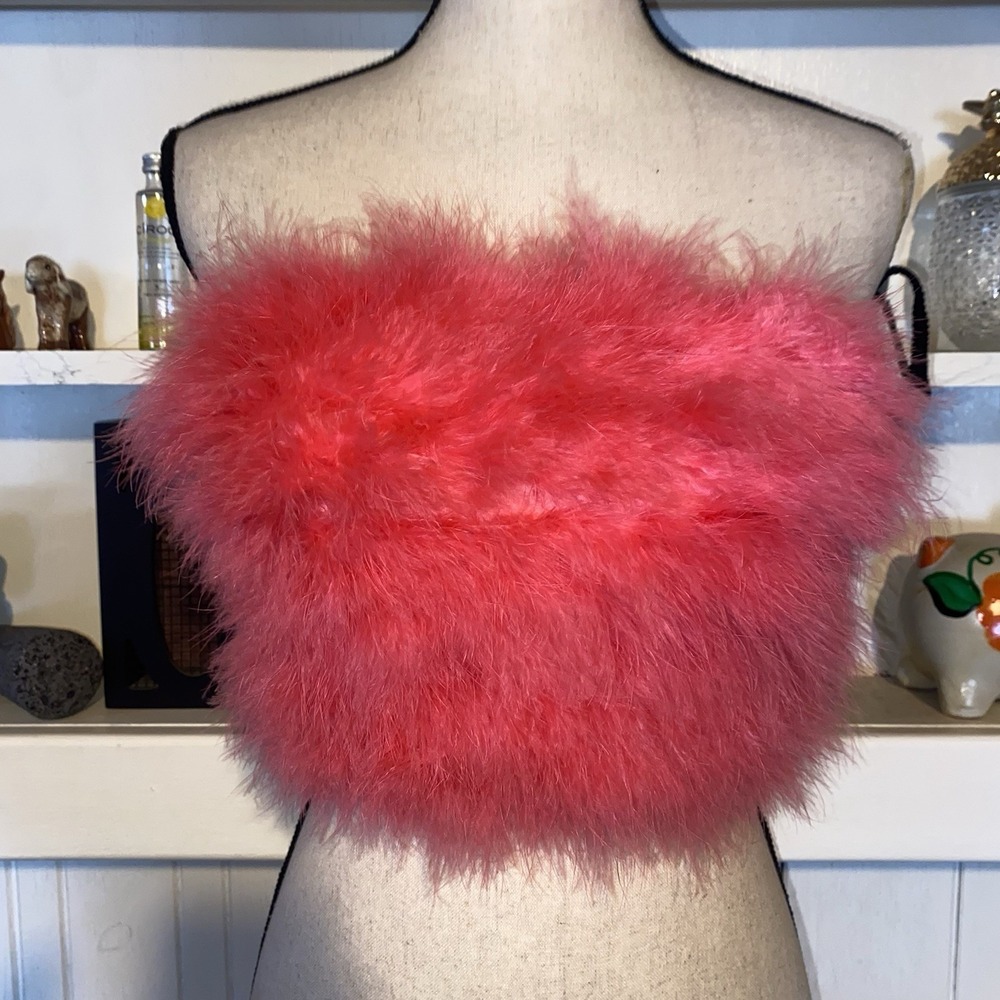 Y2K Wildflower Threads Faux Feather Pink Strapless Crop Top XS New $63